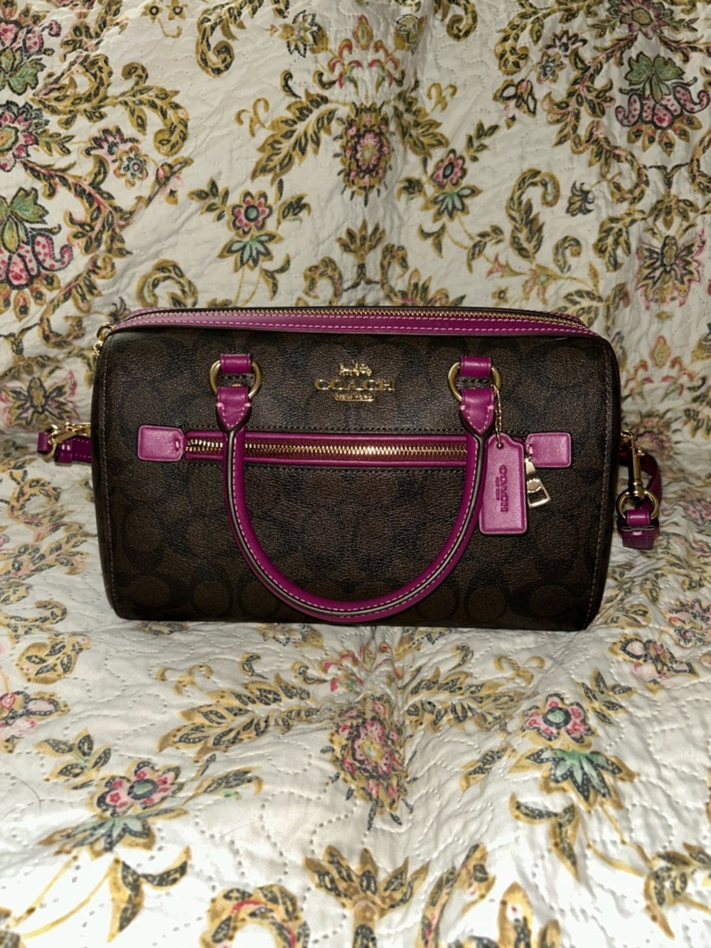 Coach Rowan Signature Jacquard with Berry Trim